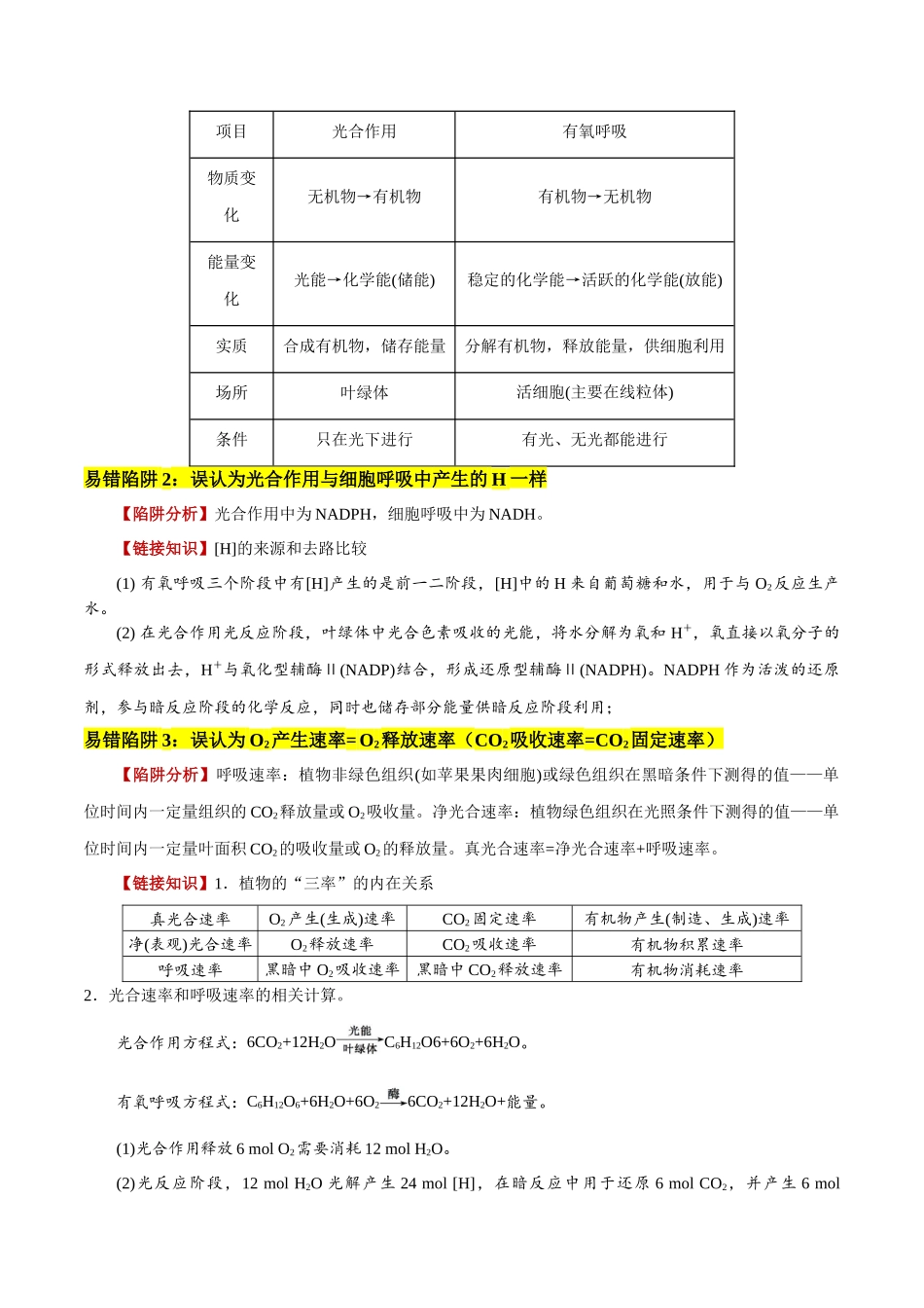 易错点06 光合与呼吸综合易错综合(5大陷阱)(教师版).docx_第2页