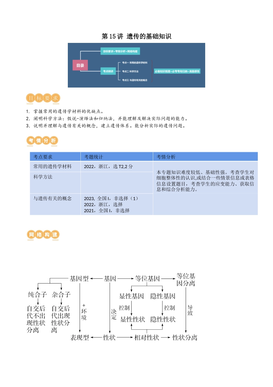 第15讲 遗传的基础知识(讲义)(教师版).docx_第1页