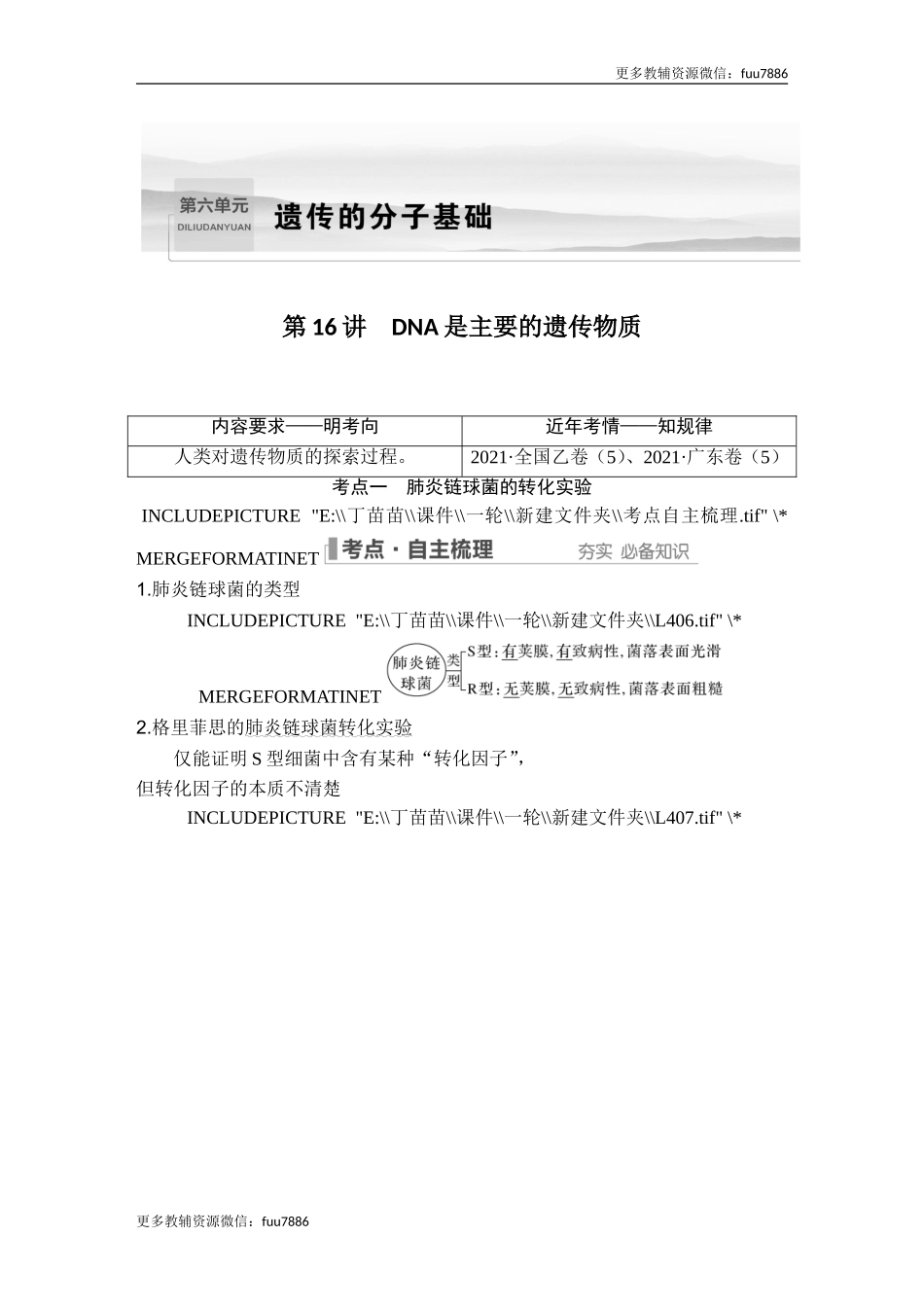 第16讲 DNA是主要的遗传物质.doc_第1页