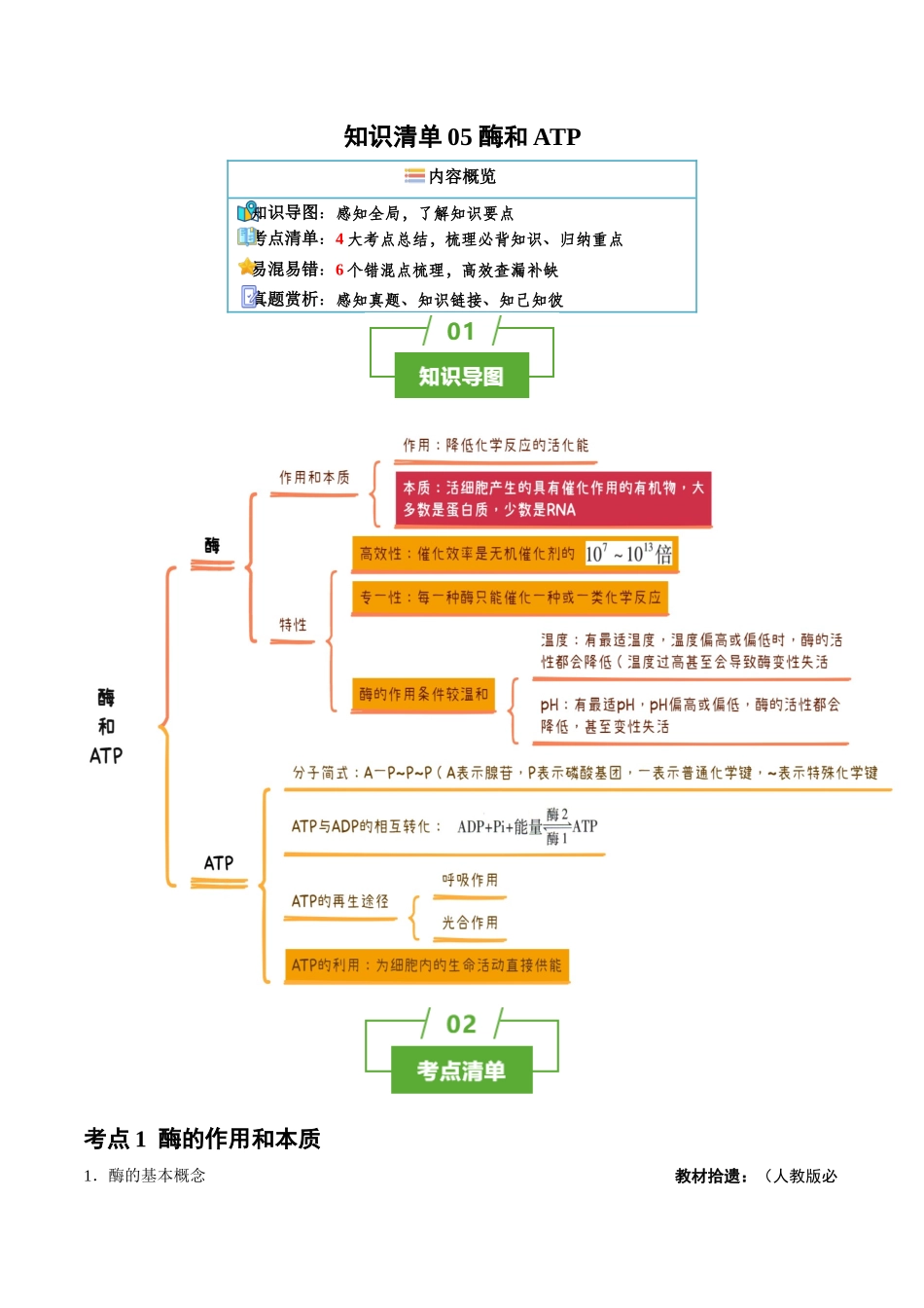 知识清单05 酶和ATP（4大考点+6个易错点）.docx_第1页