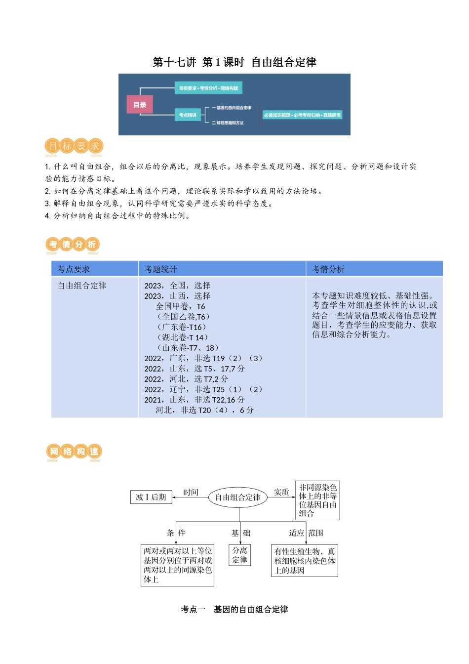 第17.1讲 基因的自由组合定律（讲义）（教师版）.docx_第1页