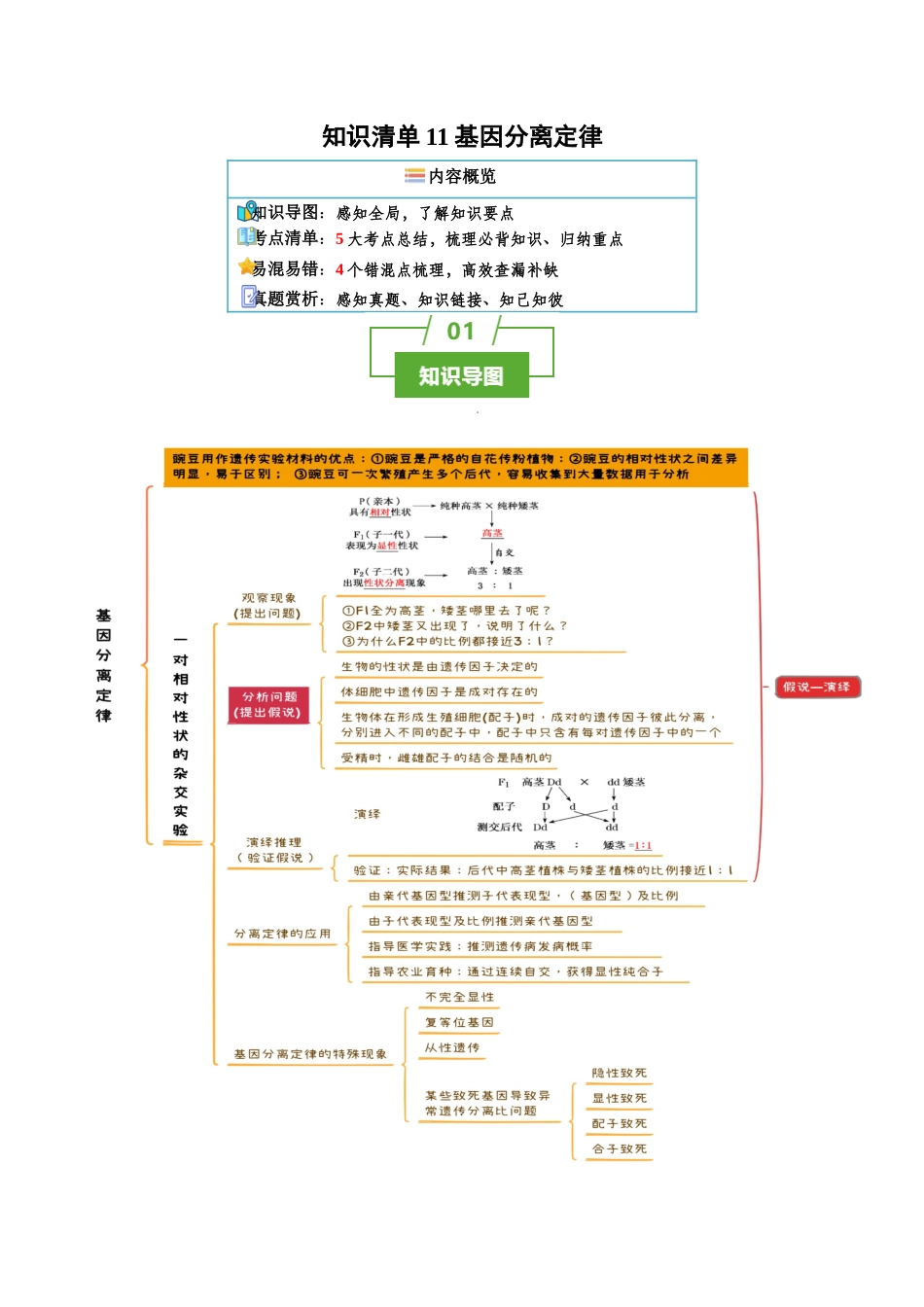 知识清单11 基因分离定律（5大考点+4个易错点）.docx_第1页