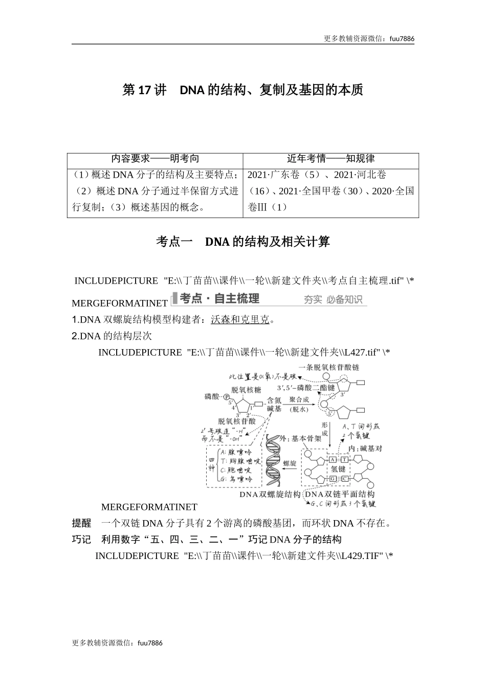 第17讲 DNA的结构、复制及基因的本质.doc_第1页