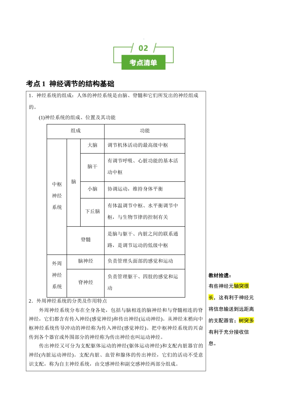 知识清单20 神经调节的结构基础与基本方式(2大考点+5个易错点).docx_第2页