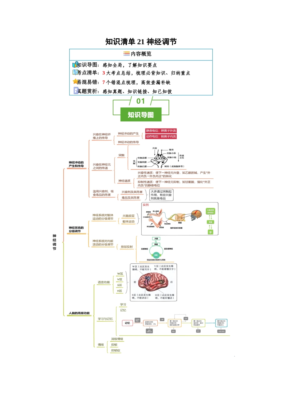 知识清单21 神经调节(3大考点+7个易错点).docx_第1页