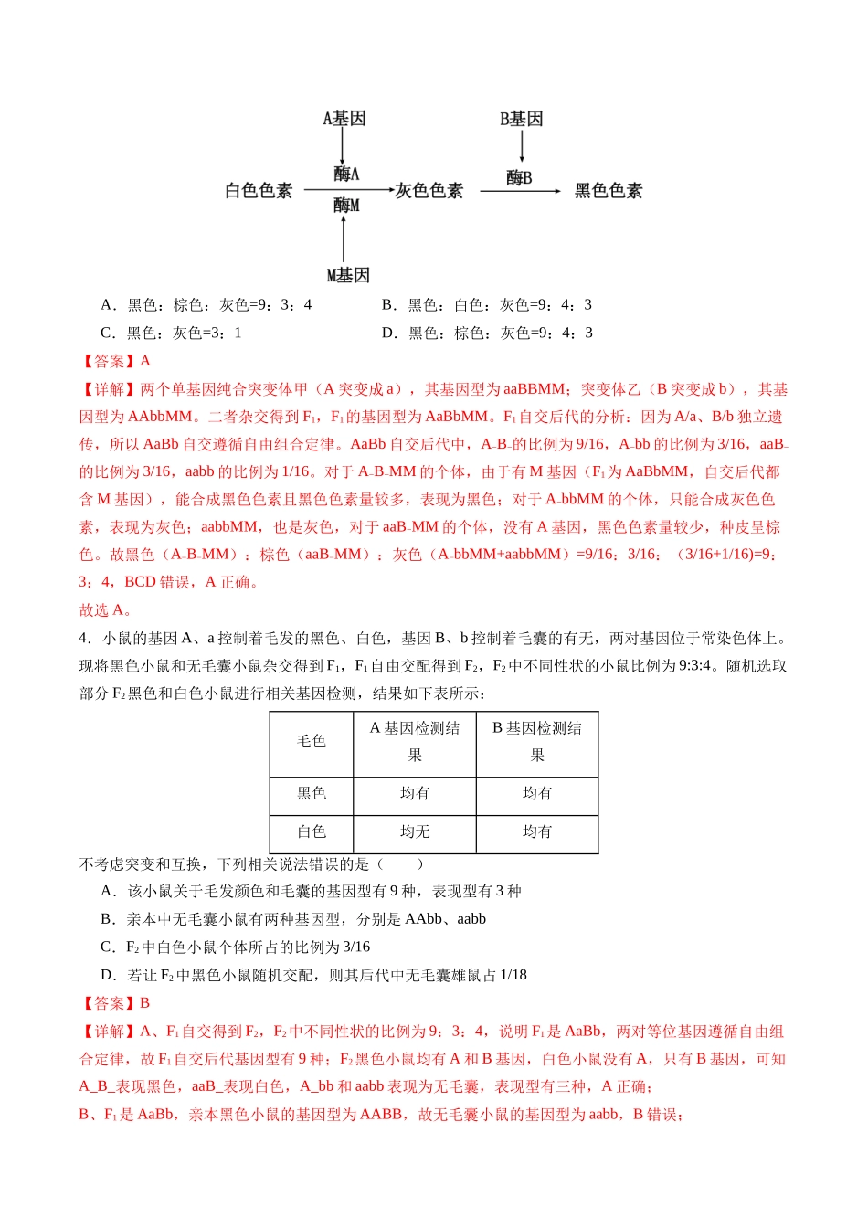 第17讲 自由组合定律 第2课时(专项训练)(福建专用)(教师版).docx_第3页