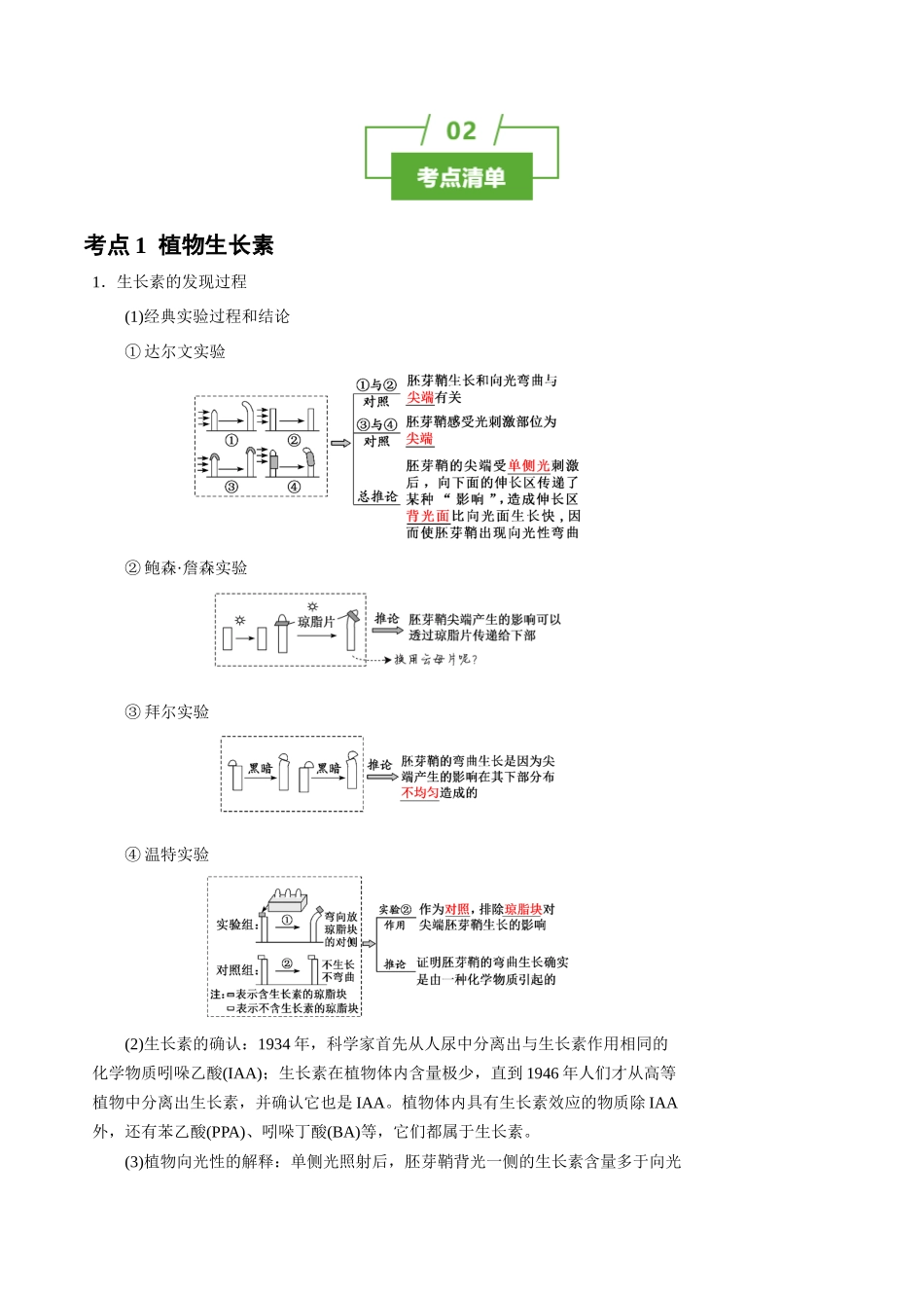 知识清单26 植物生命活动调节(4大考点+6个易错点).docx_第2页
