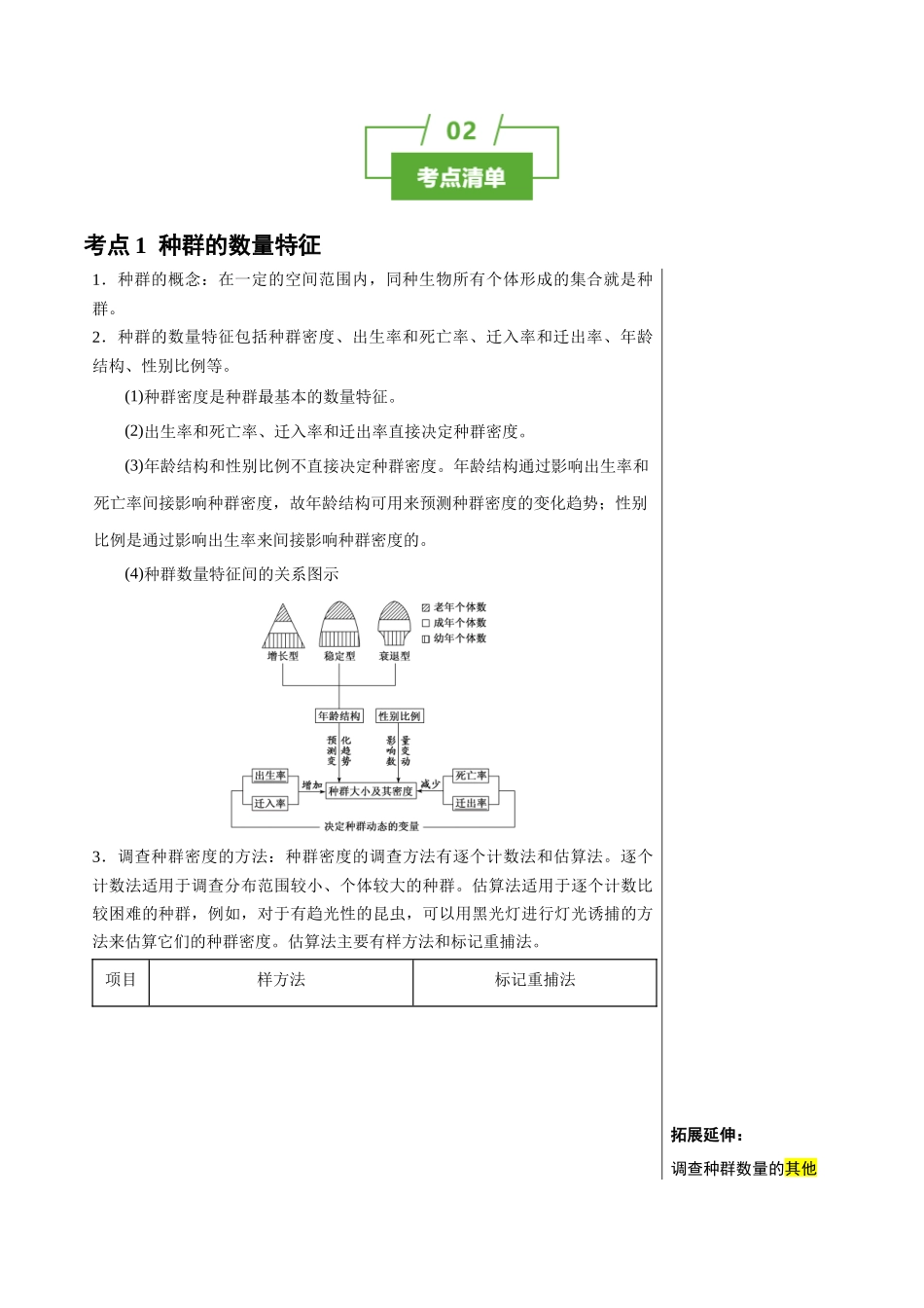 知识清单27 种群及其动态（3大考点+8个易错点）.docx_第2页