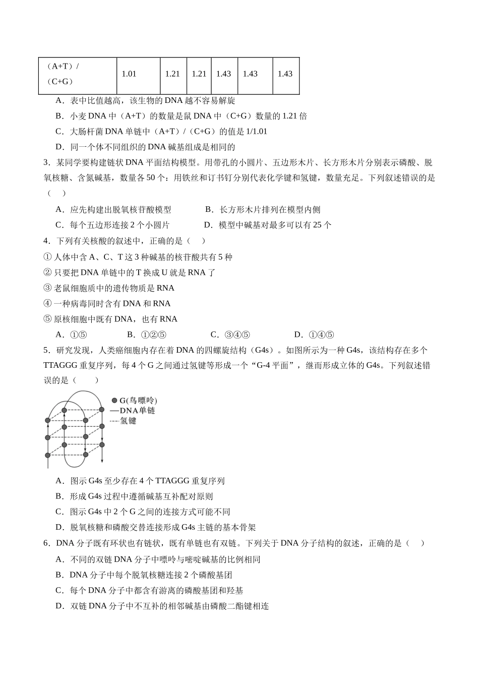 第18讲 DNA分子的结构、复制与基因的本质(专项训练)(黑吉辽蒙专用)(学生版).docx_第2页