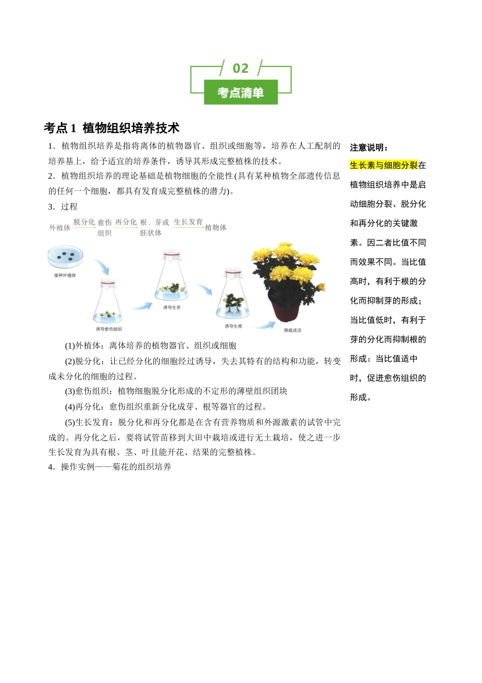 知识清单34 植物细胞工程(3大考点+4个易错点).docx_第2页