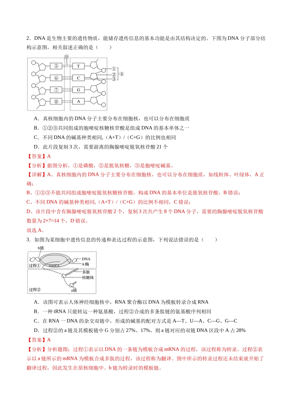 第20讲 DNA分子的结构、复制与基因的本质（练习）（教师版）.docx_第2页