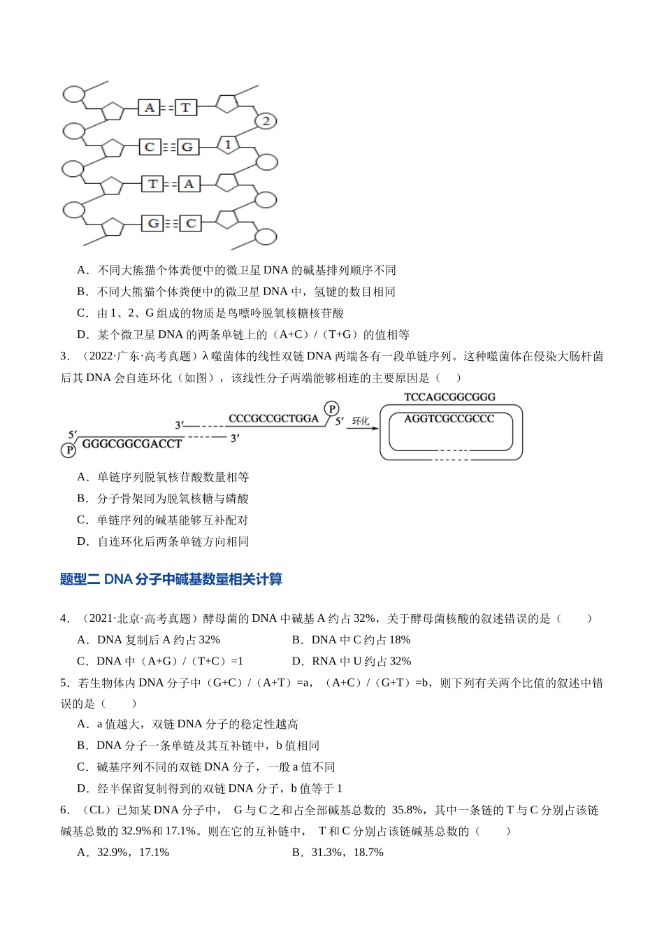 第21讲 DNA分子的结构、复制与基因的本质（专项训练）（安徽专用）（学生版）.docx_第2页