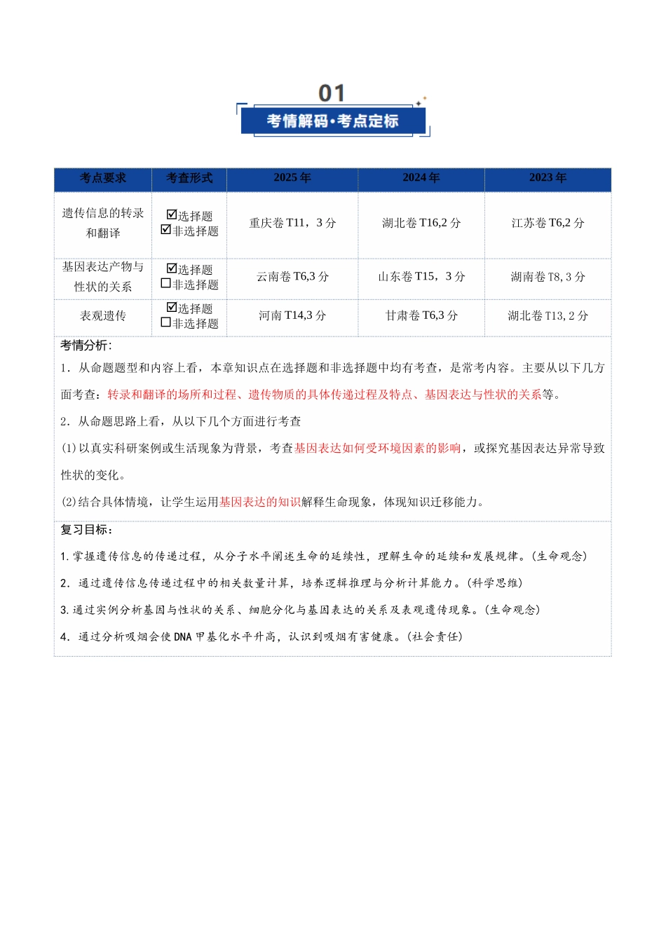 第21讲 基因的表达、基因与性状的关系(复习讲义)(全国通用)(学生版).docx_第2页