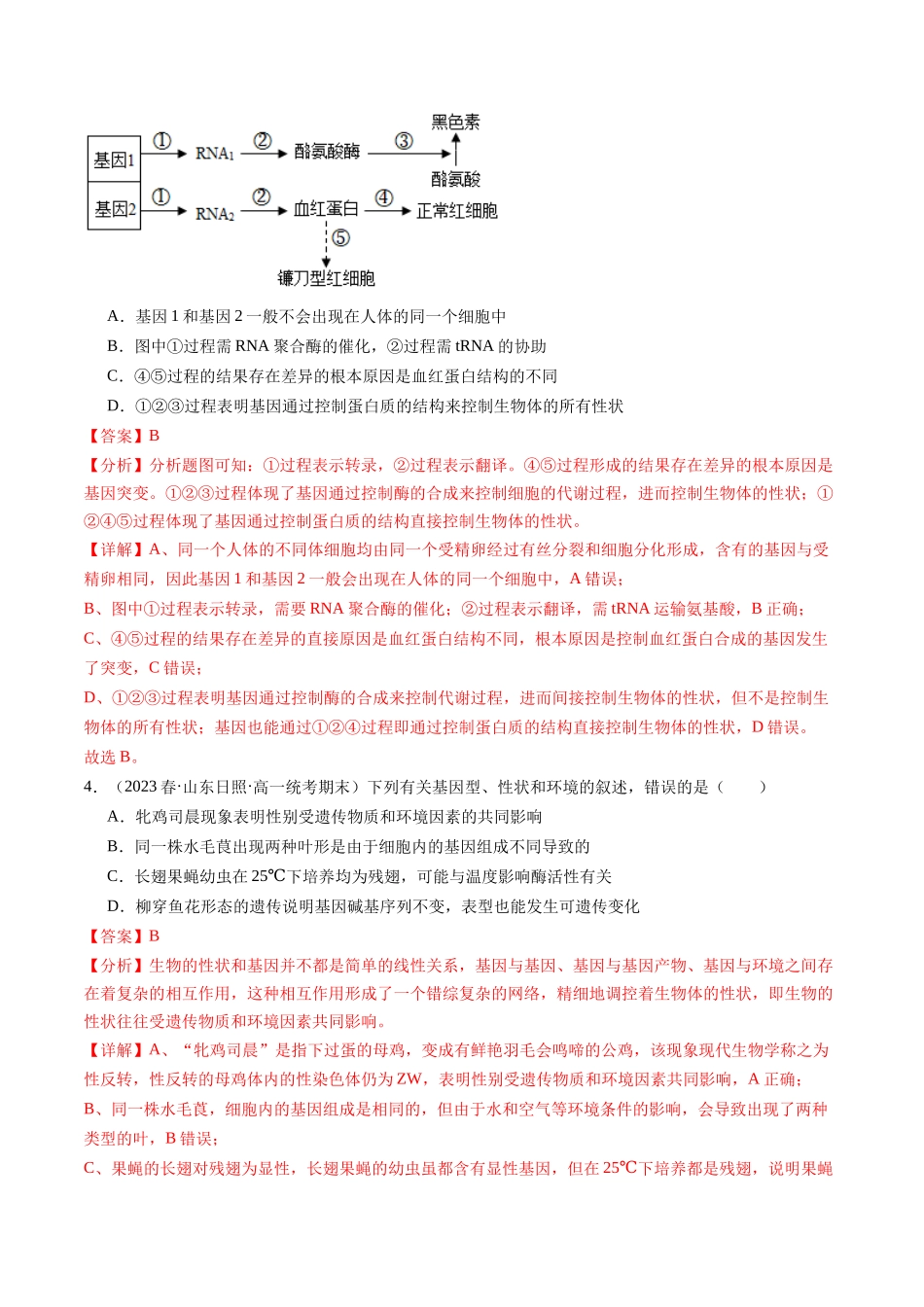 第22讲 基因的表达、基因与性状的关系(练习)(解析版).docx_第2页