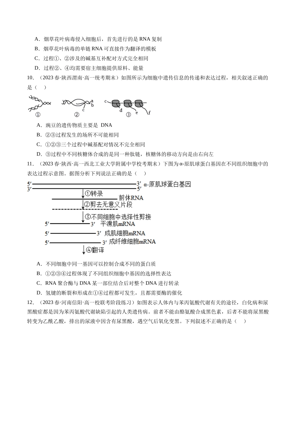 第22讲 基因的表达、基因与性状的关系(练习)(原卷版).docx_第3页