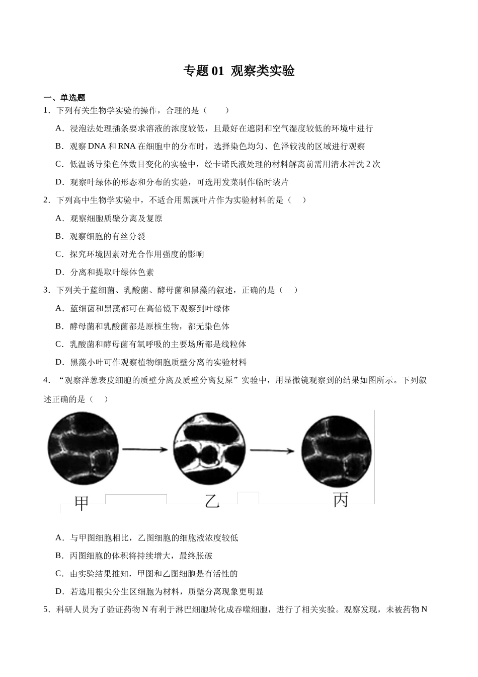 专题01 观察类实验（原卷版）.docx_第1页