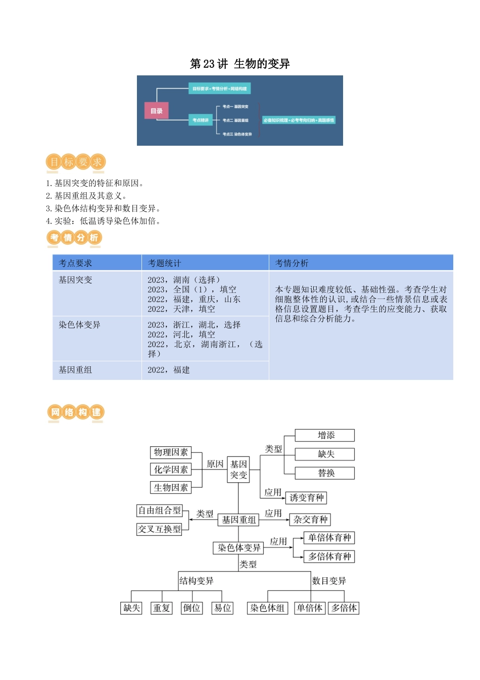第23讲 生物的变异(讲义)(教师版).docx_第1页