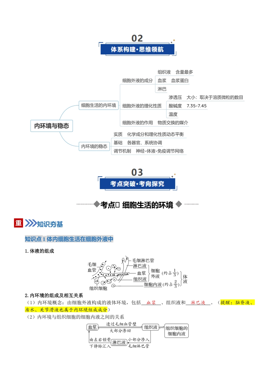 第24讲 内环境与稳态(复习讲义)(全国通用)(教师版).docx_第3页