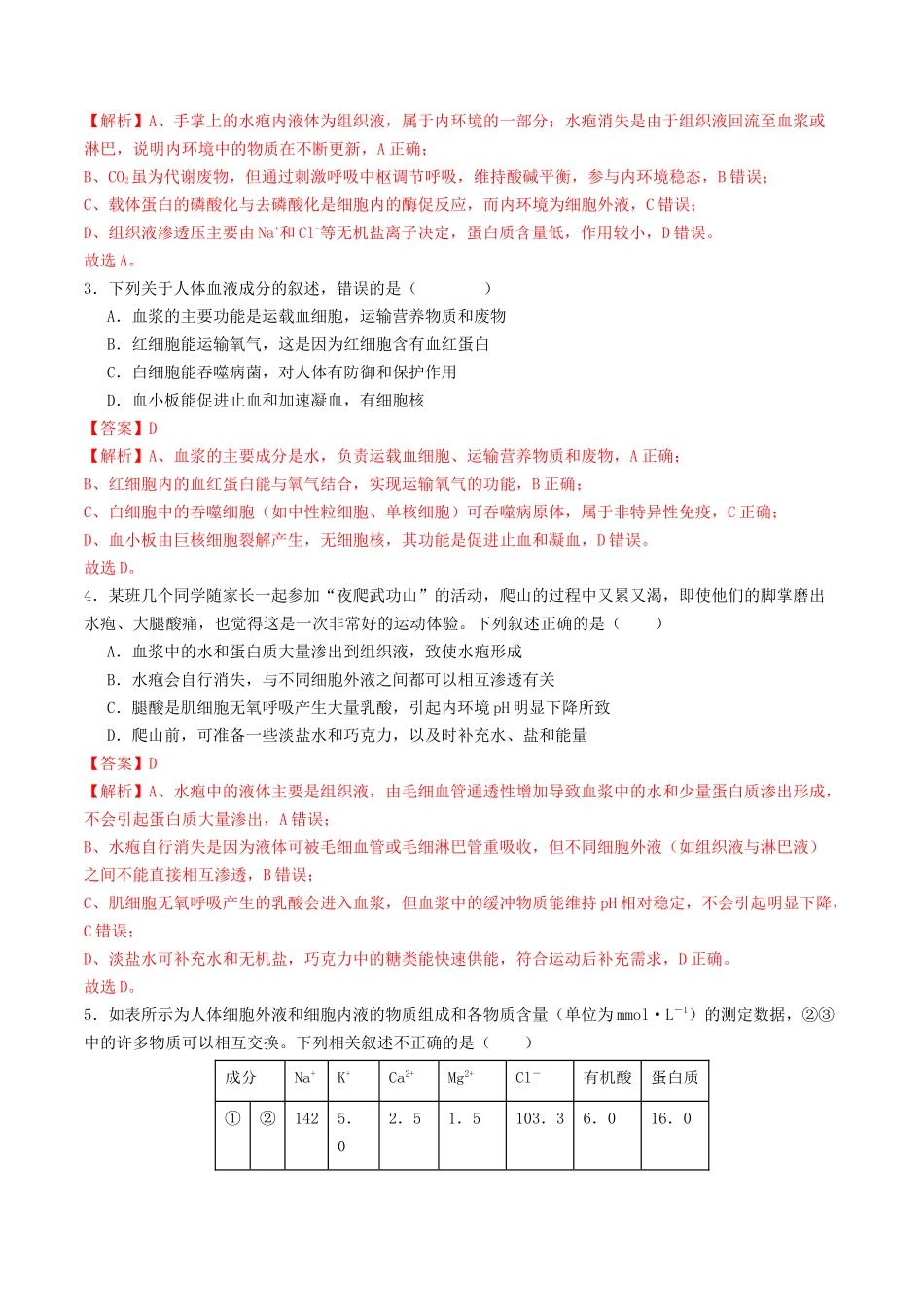 第24讲 内环境与稳态(专项训练)(解析版).docx_第2页