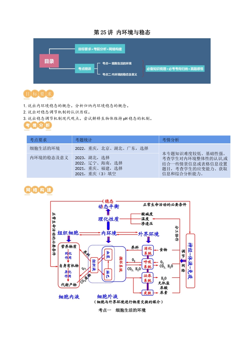 第25讲 内环境与稳态（讲义）（学生版）.docx_第1页