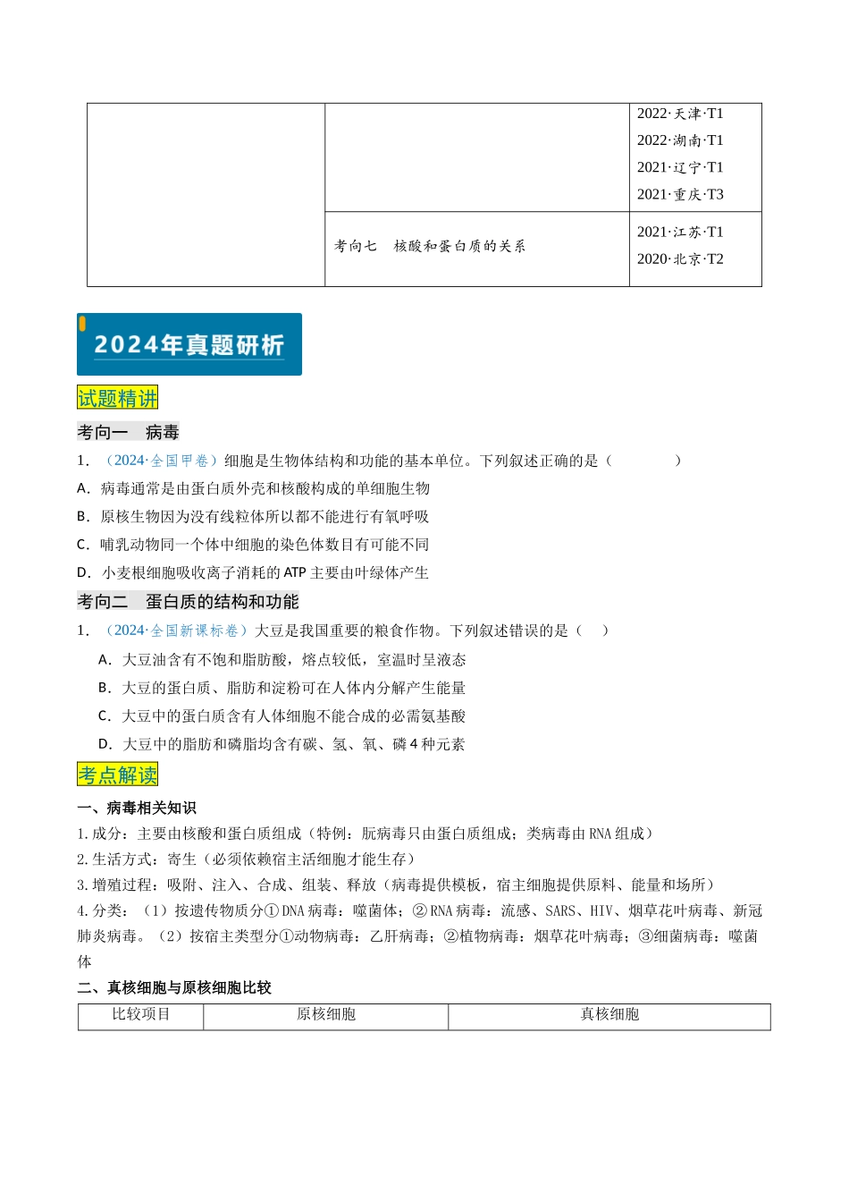 专题01 细胞概述及其分子组成(学生版).docx_第2页