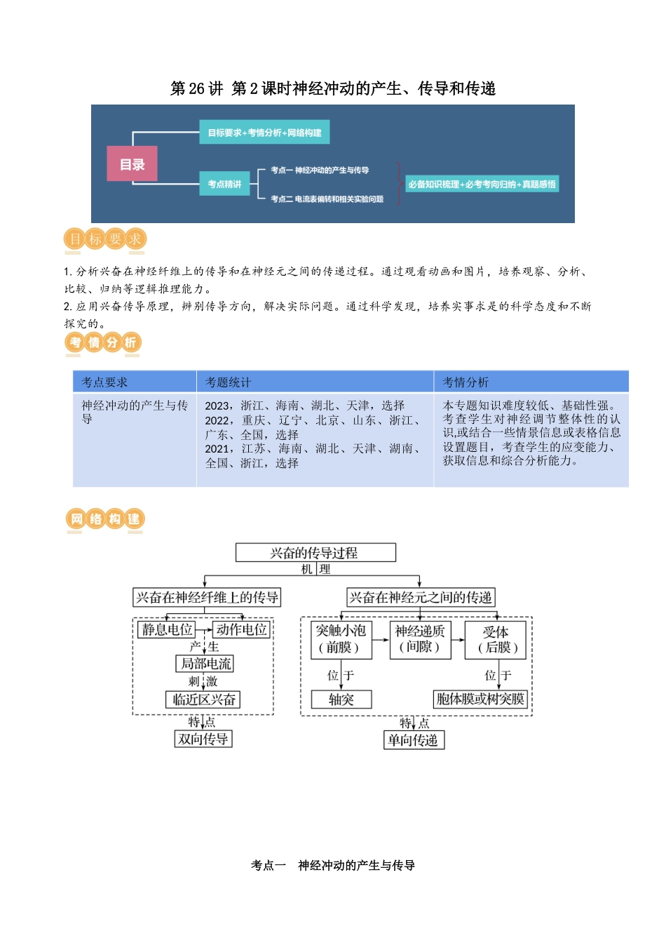 第26.2讲 神经冲动的产生、传导和传递(讲义)(教师版).docx_第1页