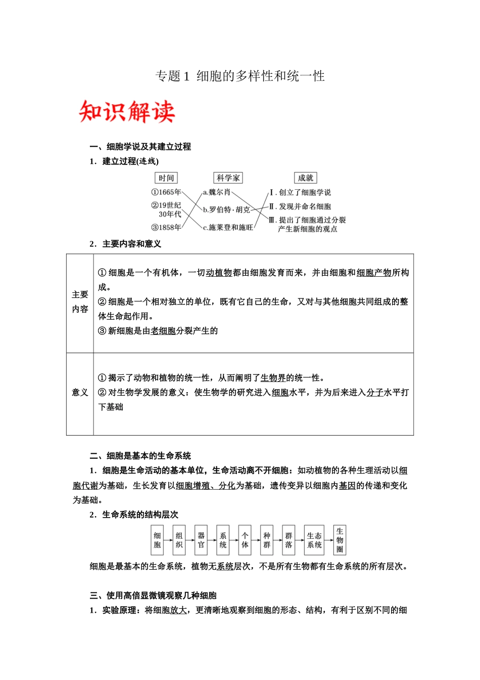 专题1 走近细胞(解析版).docx_第1页