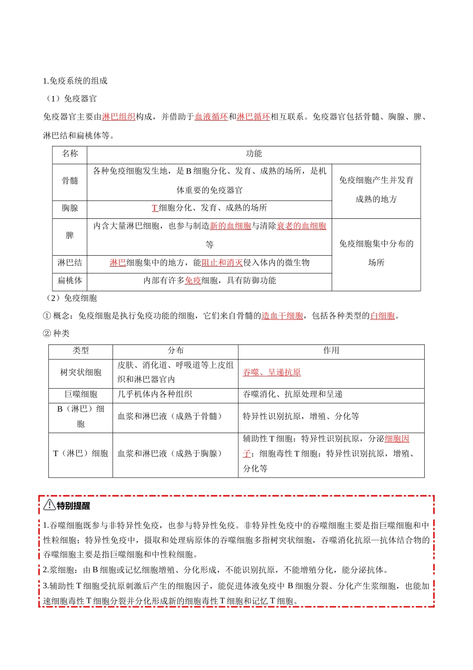 第28讲 免疫调节(知识清单)(全国通用)(教师版).docx_第3页