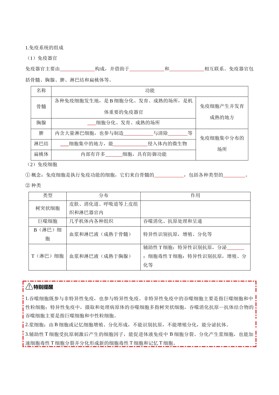 第28讲 免疫调节(知识清单)(全国通用)(学生版).docx_第3页
