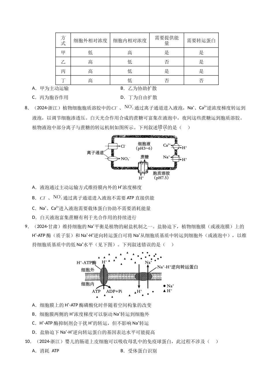 专题02 物质进出细胞、酶与ATP（原卷版）.docx_第3页