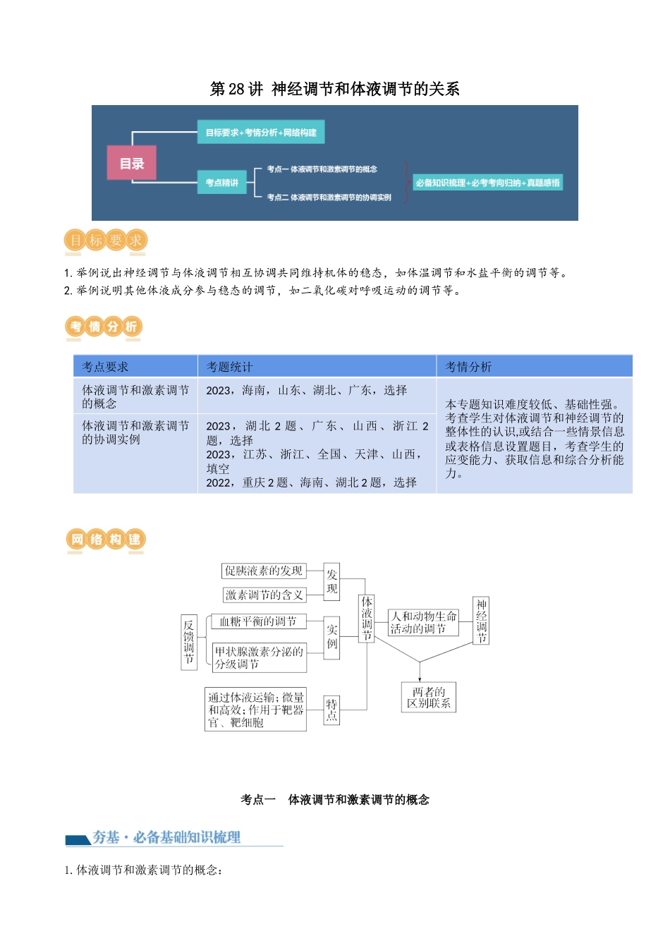 第28讲 神经调节和体液调节的关系（讲义）（学生版）.docx_第1页