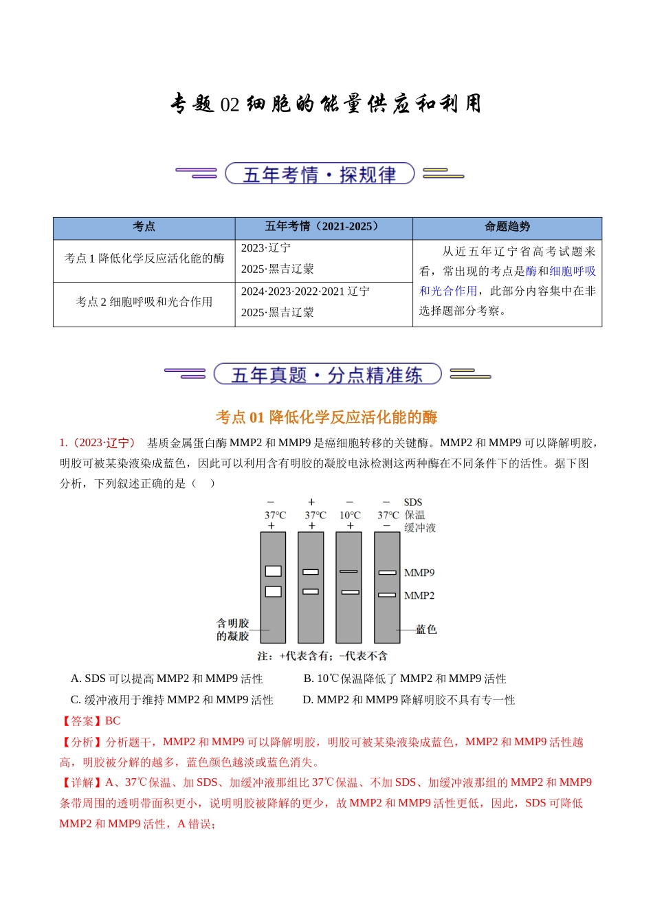 专题02 细胞的能量供应和利用(教师版).docx_第1页