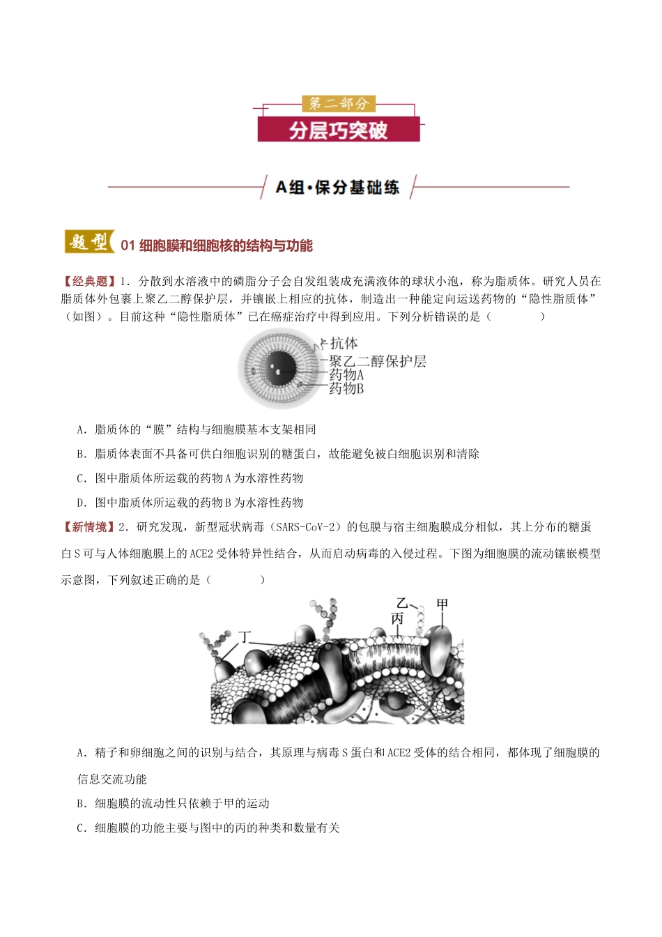 专题02 细胞膜和细胞核的结构与功能 (专题专练)(全国通用)(学生版).docx_第3页