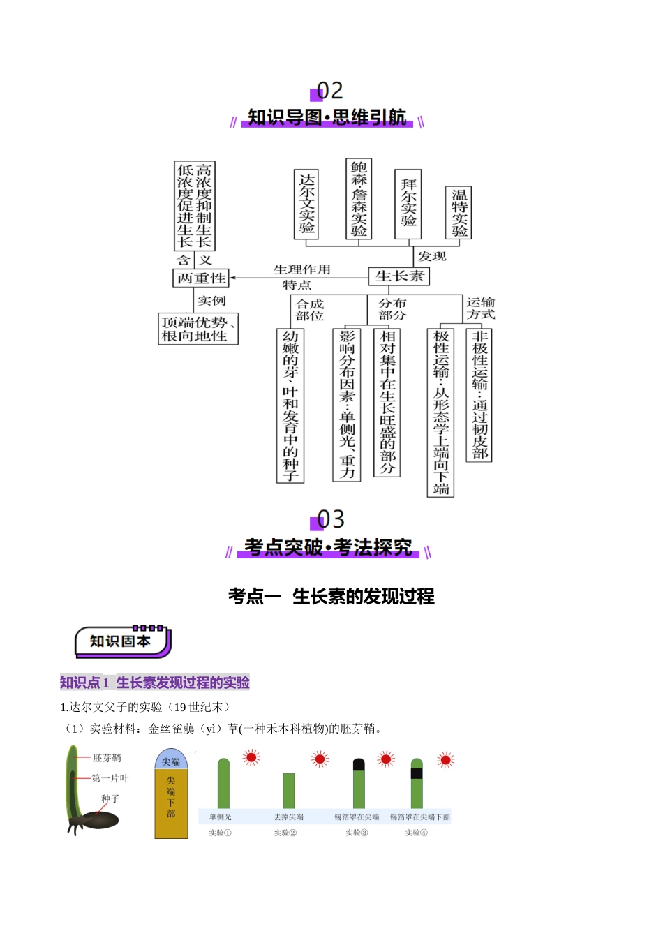 第31讲 植物生命活动调节(第一课时,植物生长素及其生理作用)(讲义)(学生版).docx_第3页