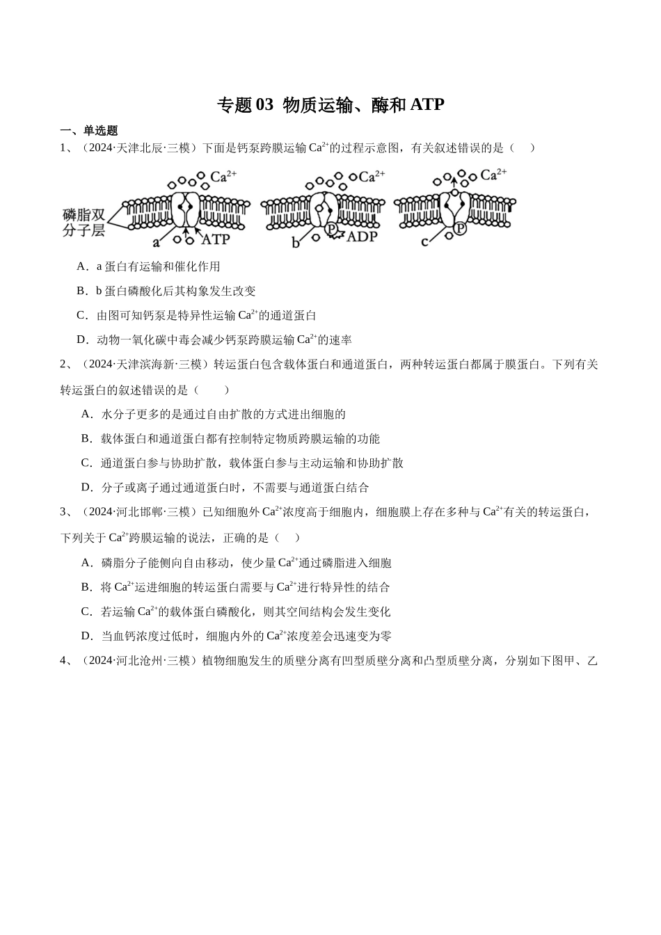 专题03 物质运输、酶和ATP(原卷版).docx_第1页