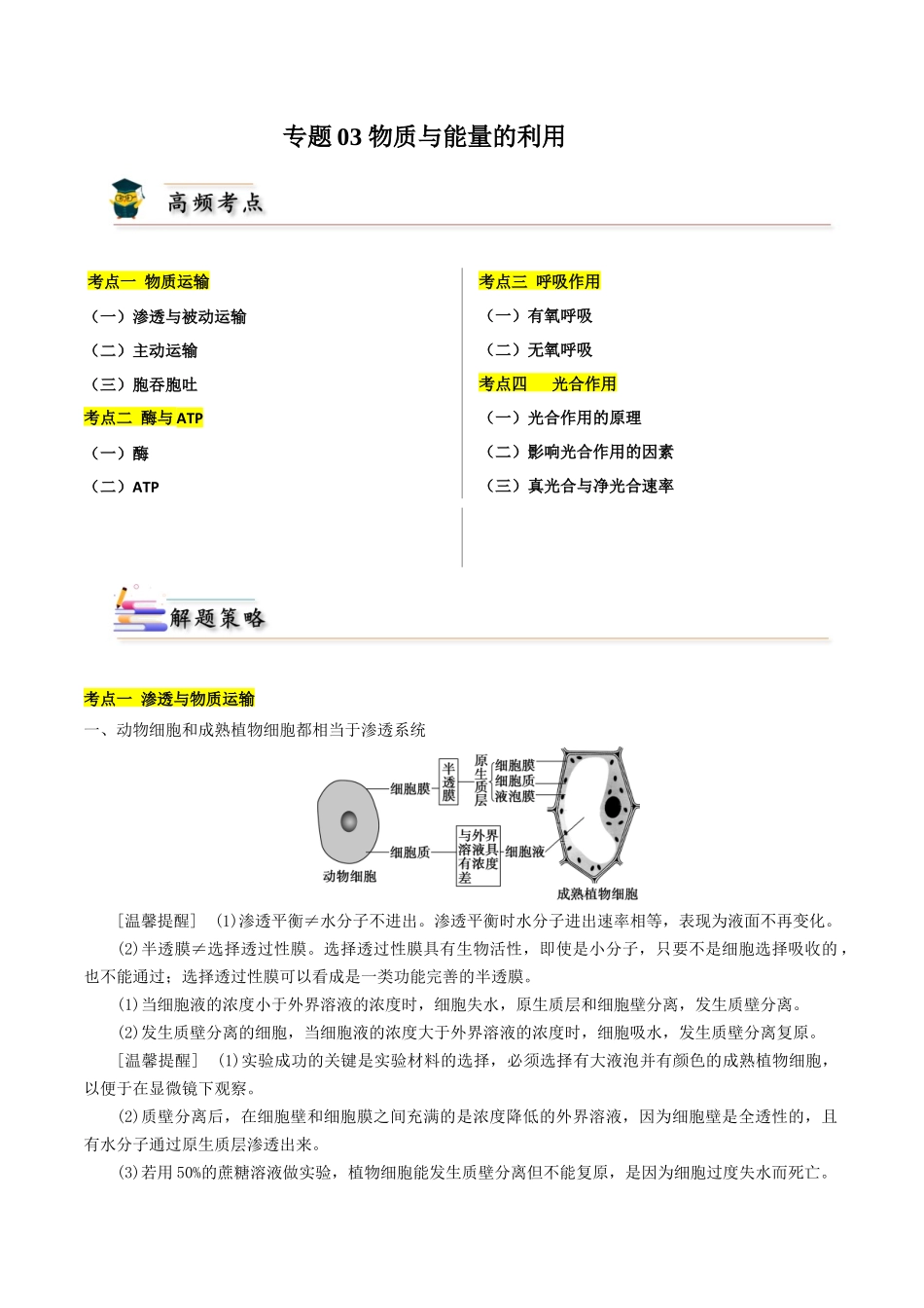 专题03 物质运输与能量的利用(原卷版).docx_第1页