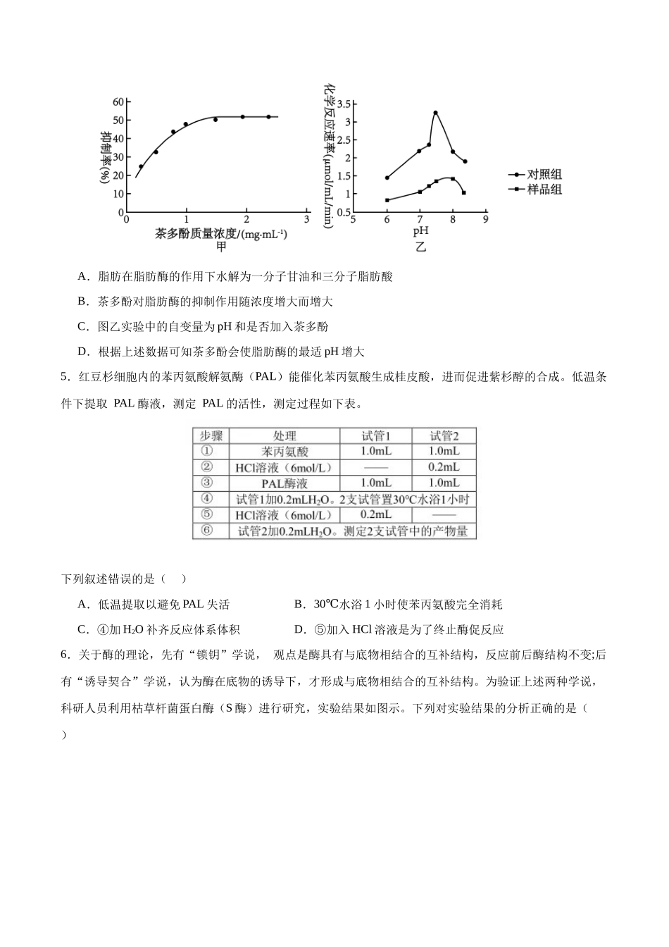 专题03 酶与ATP（选择题60道）（原卷版）.docx_第2页