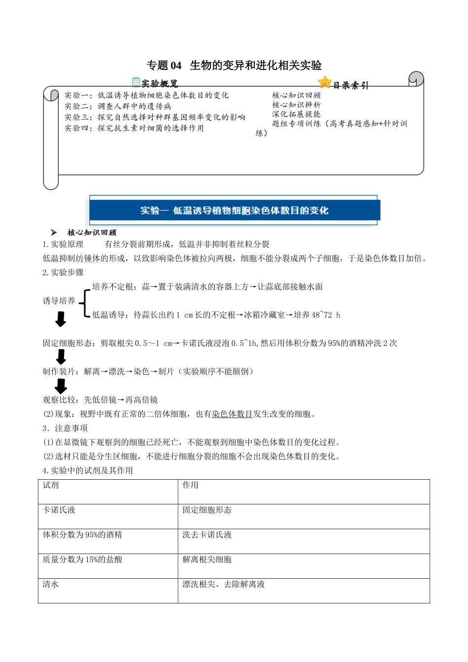 专题04 生物的变异和进化相关实验(原卷版).docx_第1页