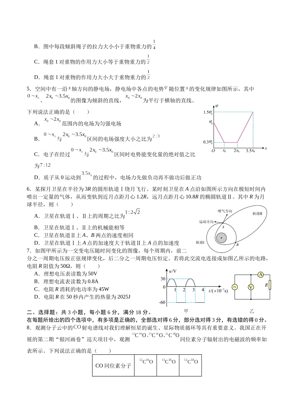 2026年普通高中学业水平选择性考试冲刺试题物理+答案.docx_第2页