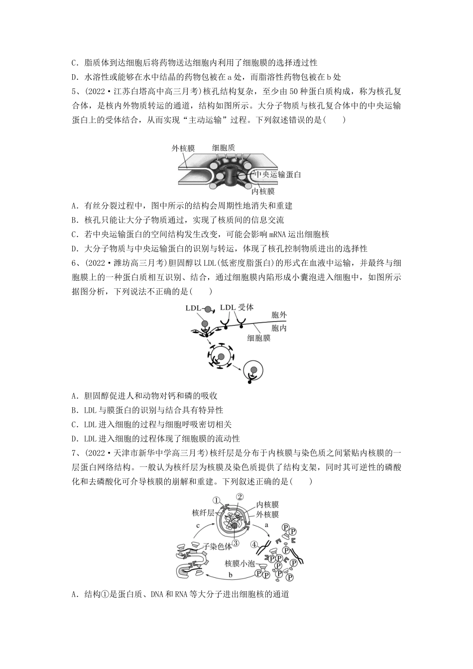 专题04 细胞膜和细胞核(精练)(原卷版).docx_第2页