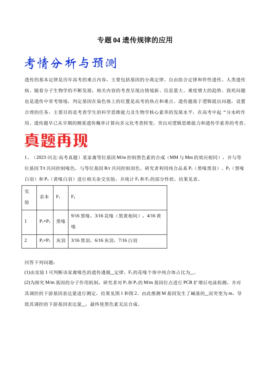 专题04 遗传规律的应用(新高考通用)(解析版).docx_第1页
