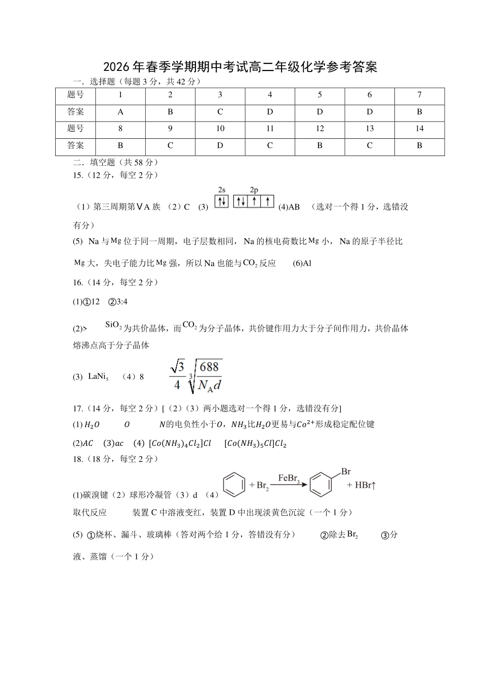 化学安徽合肥市合肥六校2026年春季学期高二年级(下学期)期中考试(4月底)(1).pdf_第1页