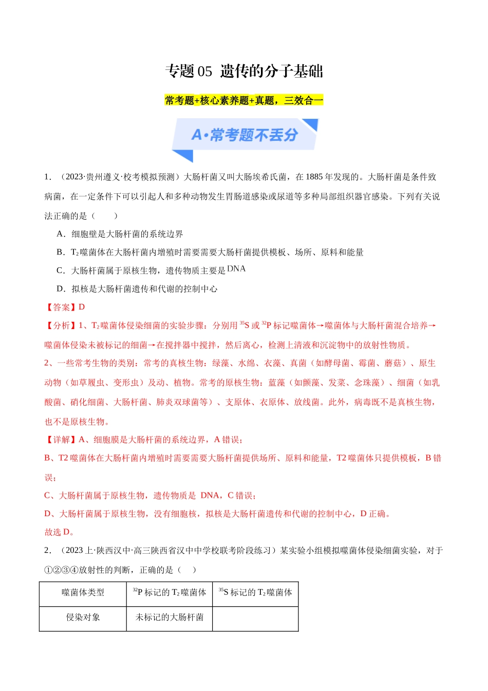 专题05  遗传的分子基础（分层练）（解析版）.docx_第1页