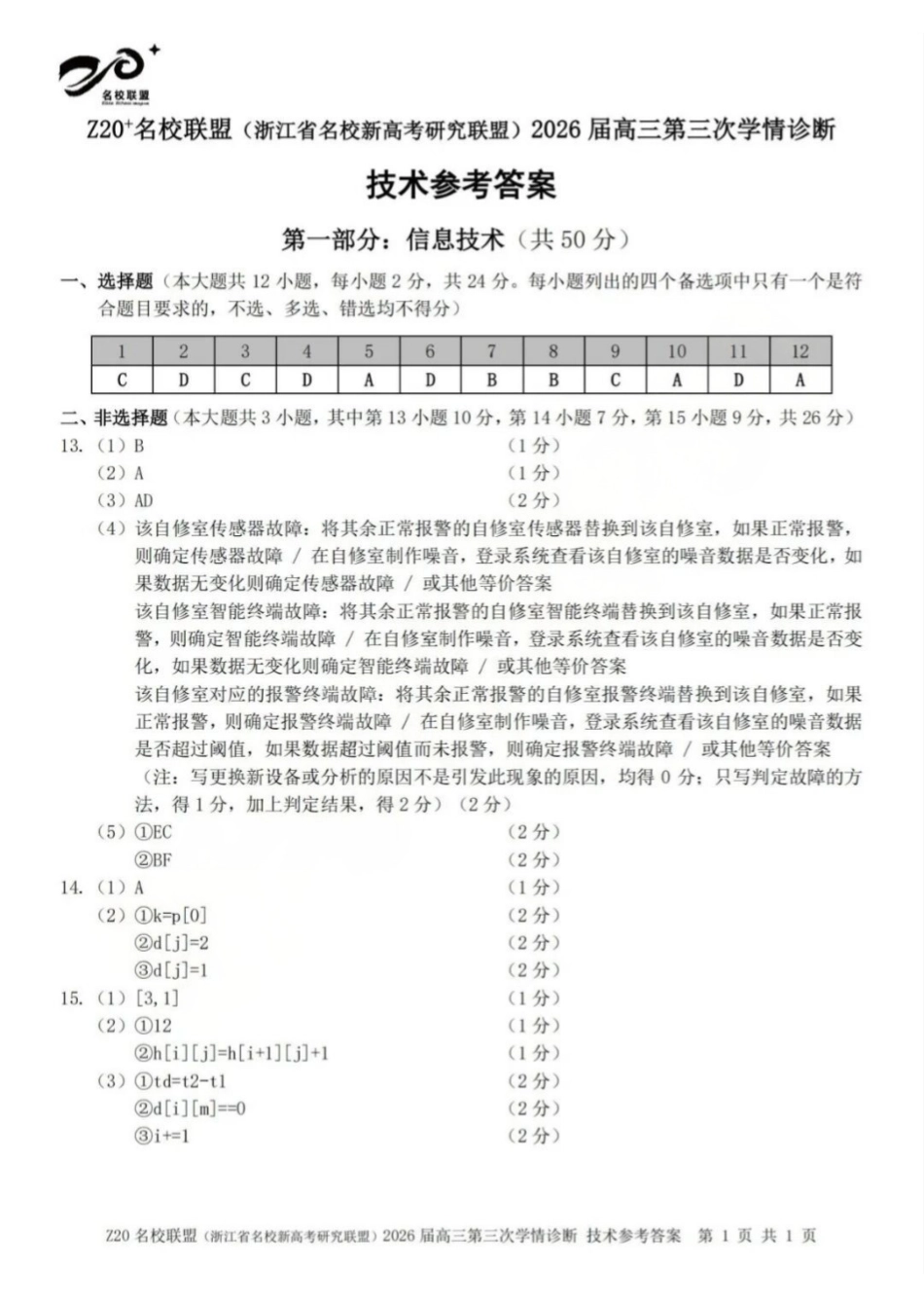 技术浙江Z20联盟(浙江名校新高考研究联盟)2026届高三年级第三次学情诊断(Z20三模)(5.14-5.16).(1).pdf_第1页