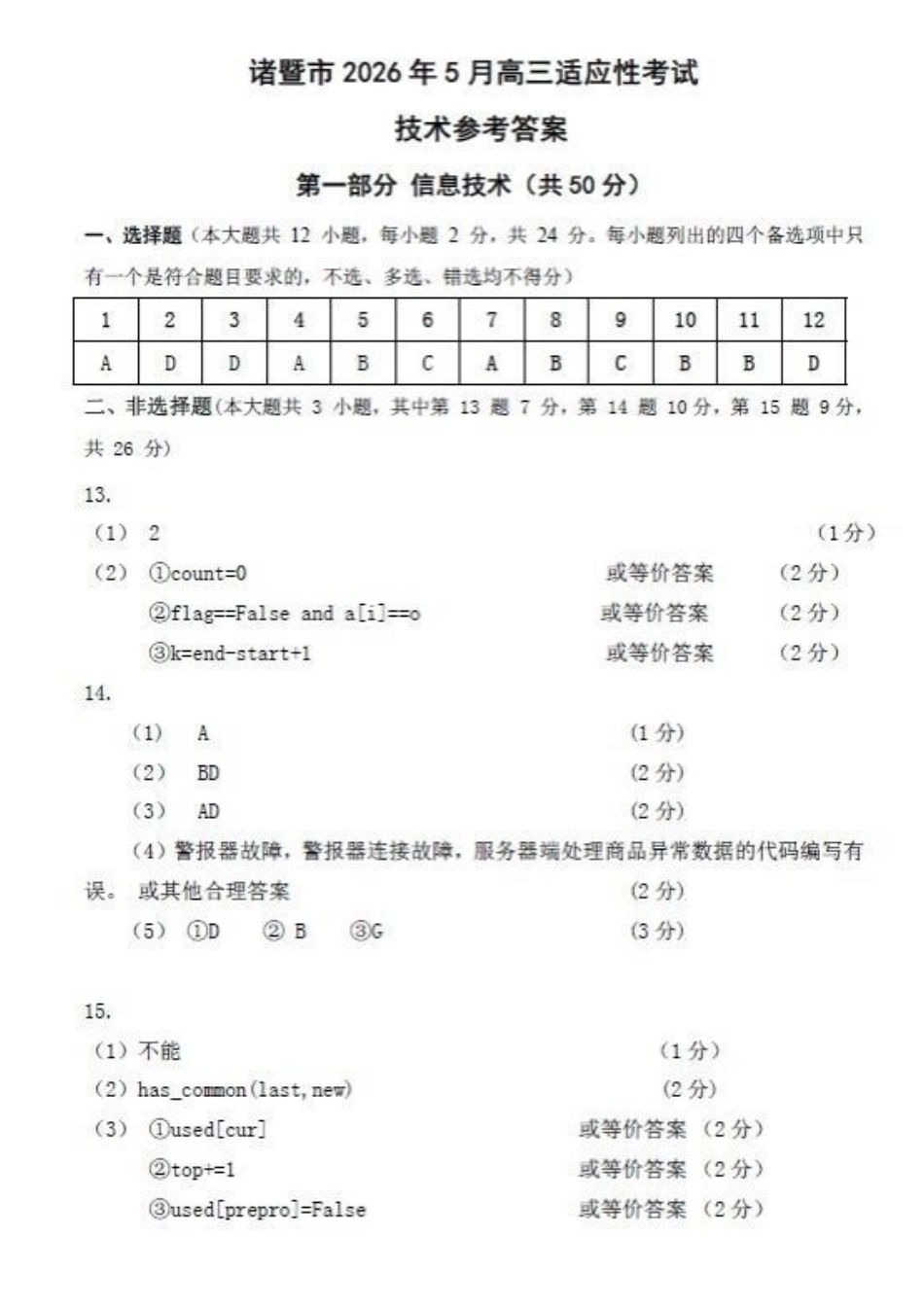 技术浙江浙江绍兴诸暨市2026年5月高三年级适应性考试试题(诸暨高三二模)(5.7-5.10)(1).pdf_第1页