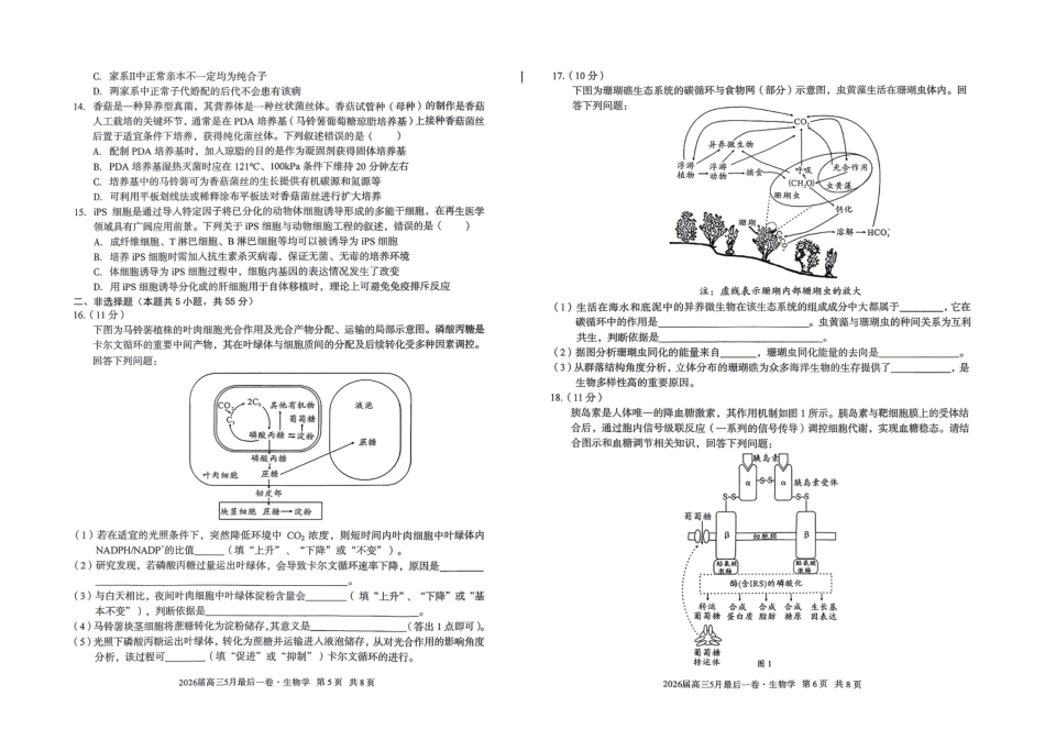 生物+答案安徽1号卷A10联盟2026届高三年级5月最后一卷(5.14-5.15).pdf_第3页