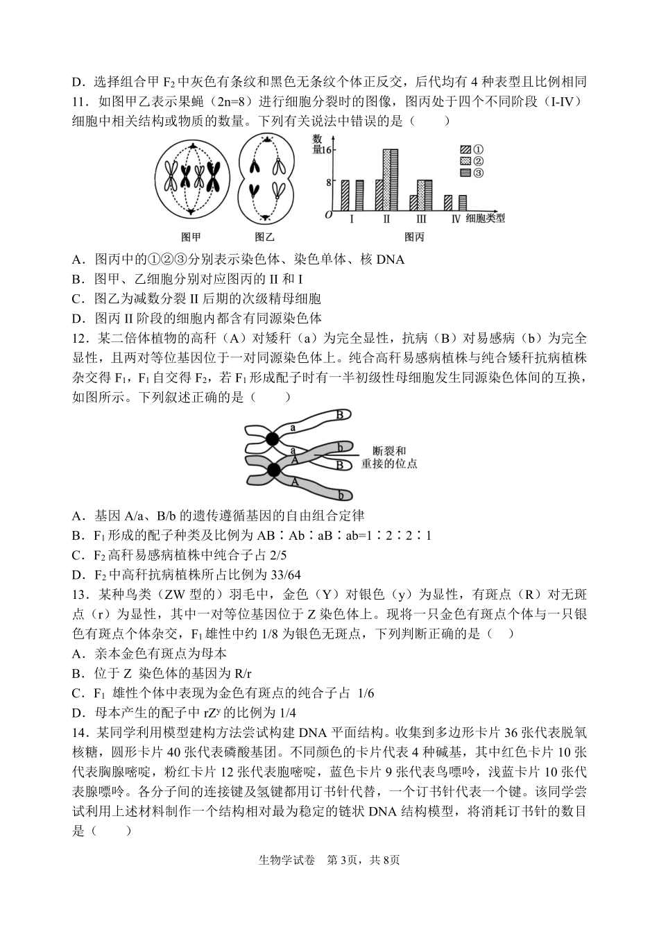 生物辽宁沈阳市东北育才学校2025-2026学年度下学期高一年级期中考试(5.7-5.9).pdf_第3页