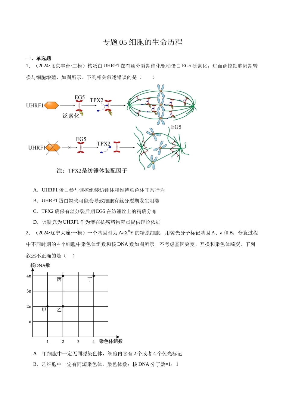 专题05 细胞的生命历程（原卷版）.docx_第1页