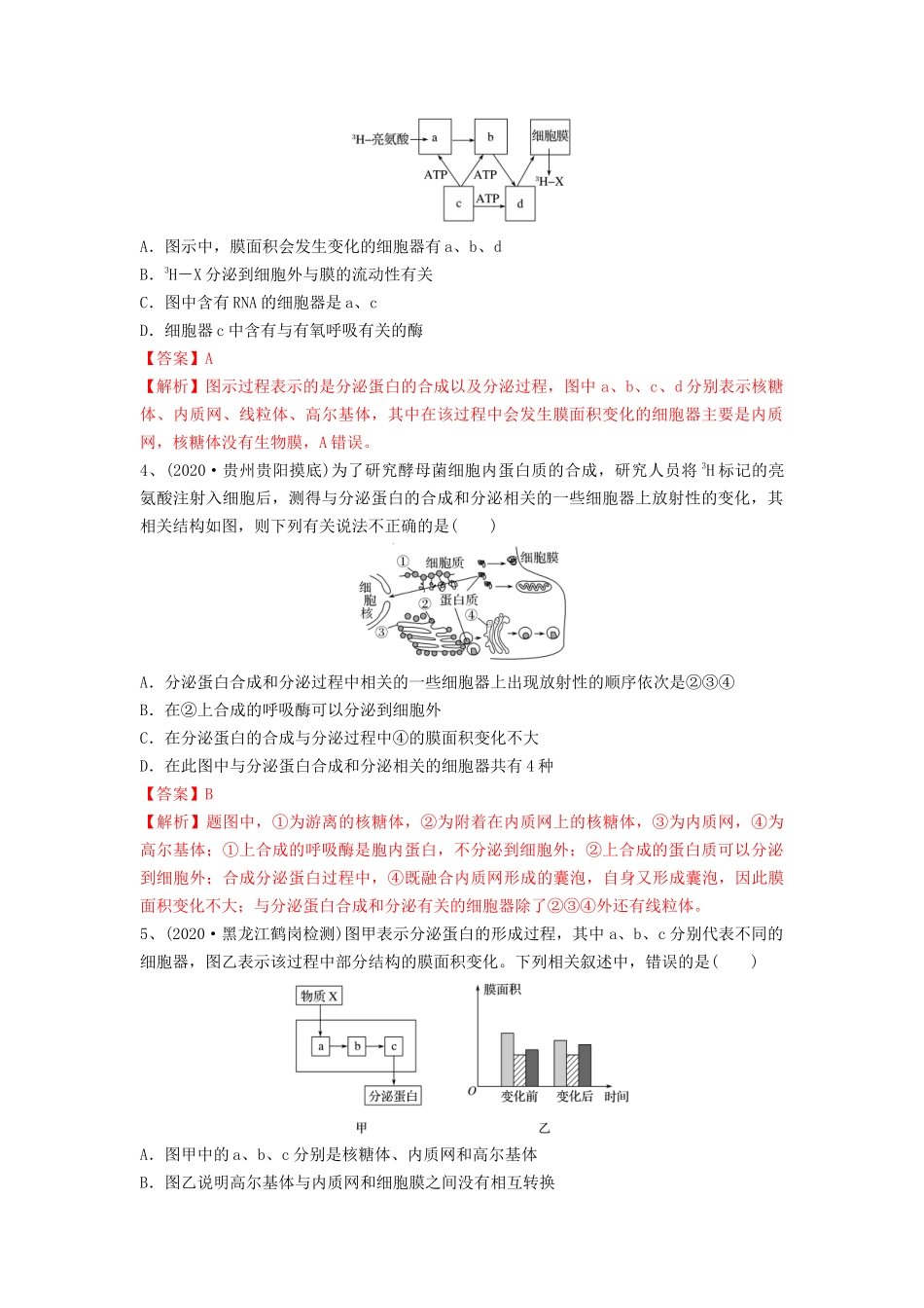 专题05 细胞器和生物膜系统（精练）（解析版）.docx_第2页