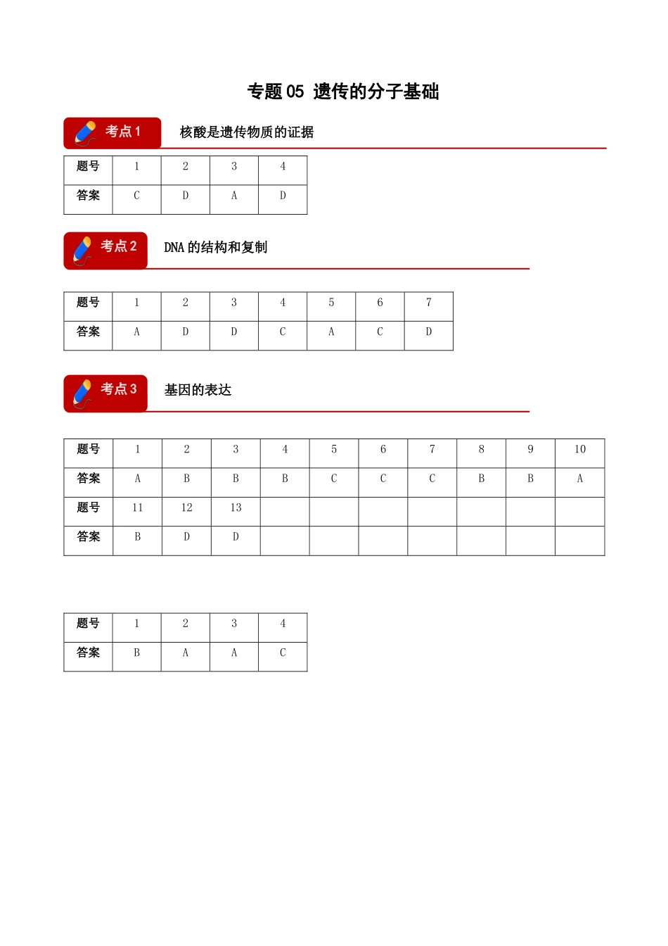 专题05 遗传的分子基础（4大考点）（答案版）.docx_第1页